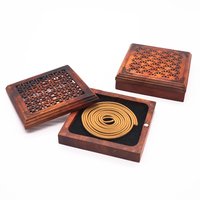 Wooden censer | Incense coil burner censer | Diameter 9 cm height 2.5 cm | Square, round, and hexagon shapes