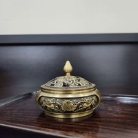 Copper Incense Censer | Intricate Carved Patterns | Plain Copper Burner without Stand | Comes with 1 Copper Gourd photo 1