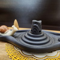 Ceramic incense censer| backflow smoke | black color | boat and little snail photo 3
