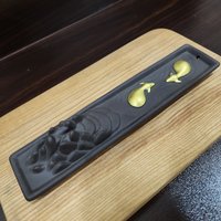 Ceramic censer | backflow smoke | black color | boat with golden buffalo design photo 3