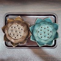 Ceramic censer | Jade green and Dark brown color | Lotus shape | Suitable for incense coil photo 4