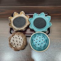 Ceramic censer | Jade green and Dark brown color | Lotus shape | Suitable for incense coil photo 5