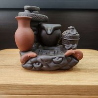 Ceramic censer | backflow smoke | Tall earthenware-style censer | Come with a rustic mortar-and-pestle design photo 1