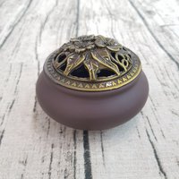 Ceramic censer | Various decorative patterns | Metal lid | Comes with 1 bronze gourd photo 3