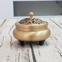 Copper censer | Plain design without patterns | Three-legged Copper censer | Comes with 1 copper gourd photo 1