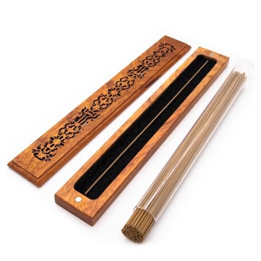Padauk wood incense tray in use
