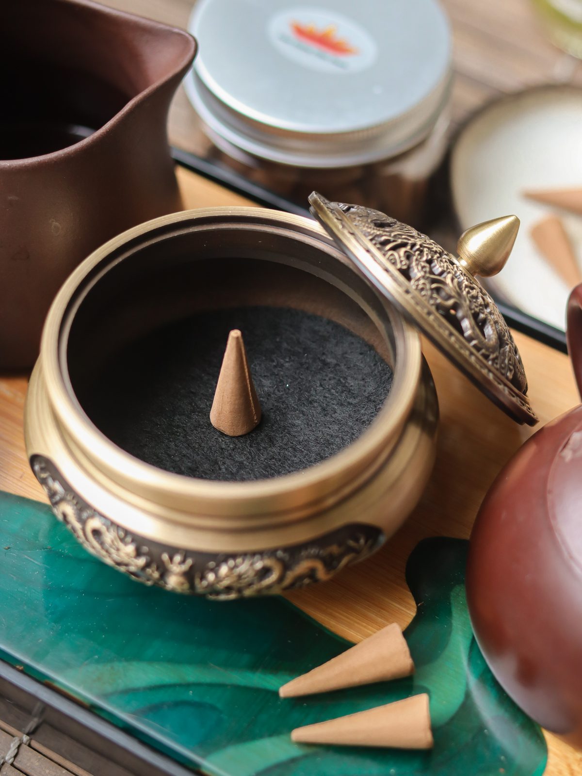 Red Lotus incense cone burning