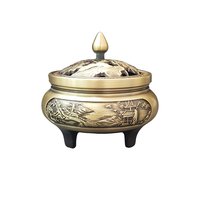 Copper censer | Intricate carved patterns | Three-Legged Design | Comes with 1 copper gourd holder photo 2