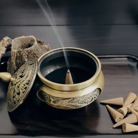 Copper censer | Intricate carved patterns | Three-Legged Design | Comes with 1 copper gourd holder photo 7