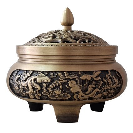 Copper censer | Intricate carved patterns | Three-Legged Design | Comes with 1 copper gourd holder