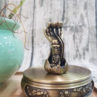 Copper censer | Guanyin in meditation design | Suitable for backflow incense cones photo 2