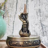 Copper censer | Guanyin in meditation design | Suitable for backflow incense cones photo 3